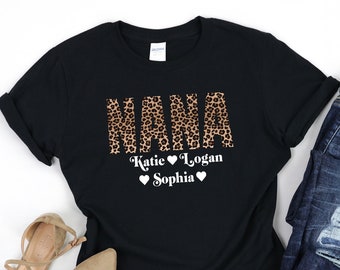 Personalized Nana Shirt, Nana Shirt With Grandkids Names, Mother Day Gift, Mother Days Shirt, Nana Gift, Gift for Nana, Leopard Nana Shirt