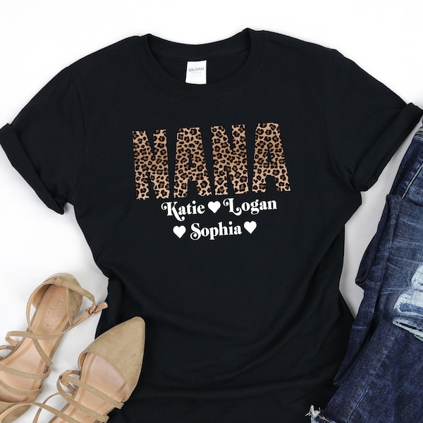 Personalized Nana Shirt, Nana Shirt With Grandkids Names, Mother Day Gift, Mother Days Shirt, Nana Gift, Gift for Nana, Leopard Nana Shirt