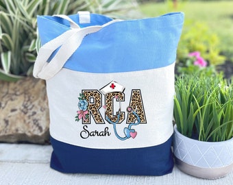 Custom RCA Tote Bag, RCA Nurse Gift, Resident Care Assistant Gift Bag, Personalized RCA Nurse Tote Bag, Leopard Print Tote Bag