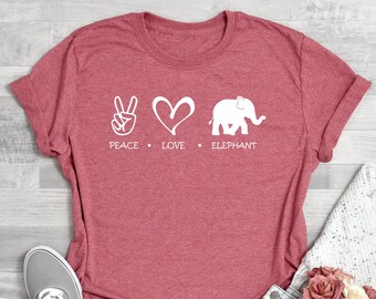 Camisa de elefante Peace Love, camiseta de elefante, camiseta de animales Hipster Safari, regalo de animales nerd, camisa de animales del zoológico, regalo para amantes de los elefantes
