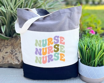 Colorful Nurse Tote Bag, Best Nurse Tote Bag, Funny Nurse Tote Bag, Gift for Nurse, Nursing Tote Bag, Gift For Woman