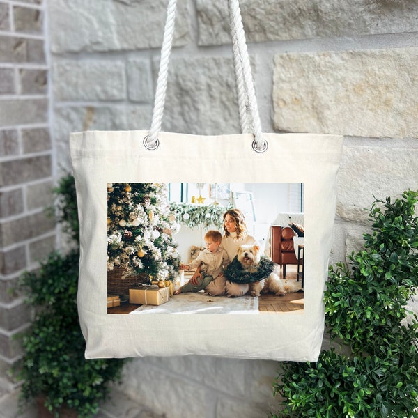 Custom Photo Bag, Custom Family Photo Tote Bag, Gift For Mom, Photo Gifts, Large Tote Bag, Personalized Gift for Nana, Large Tote Bag