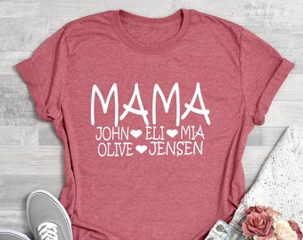 Personalized Mama Shirt With Kids Names, Mama Shirt, Gift For Mom, Mother's Day Gift Idea, Mom T-shirt, Mama Tee with Kids Names