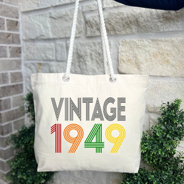 Vintage 1949 Retro Rope Bag, 75th Birthday Gift, 75th Birthday Rope Bag, 75th Birthday Gift For Women, Birthday Party Gift, Born In 1949
