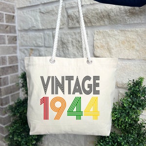 Vintage 1944 Retro Tote Bag, 80th Birthday Gift, 80th Birthday Tote Bag, 80th Birthday Gift For Women, Birthday Party Gift, Born In 1944