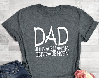 Personalized Dad Shirt With Kids Names , Dad Shirt , Gift For Dad , Father's Day Gift Idea , Personalized Dad T-shirt, Papa Shirt . Dad Tee