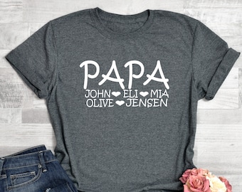 Personalized Papa T-shirt With Kids Names , Papa Shirt , Gift For Papa , Father's Day Gift Idea , Papa T-shirt