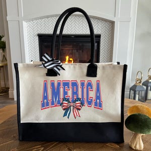 4th of July Tote Bag, American Flag Coquette Bow Tote Bag, Independence Day Tote Bag, Patriotic Tote Bag, Coquette America Tote Bag