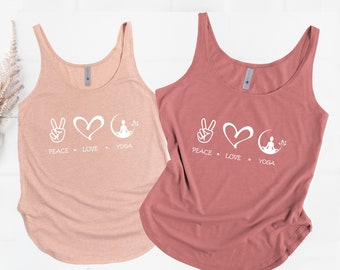 Peace Love  Yoga Tank, Yoga Shirt, Yoga Gift, Namaste Shirt, Gift for Yogi, Yoga Lover Shirt, Meditation Shirt, Yoga Tee, Women Yoga Tank