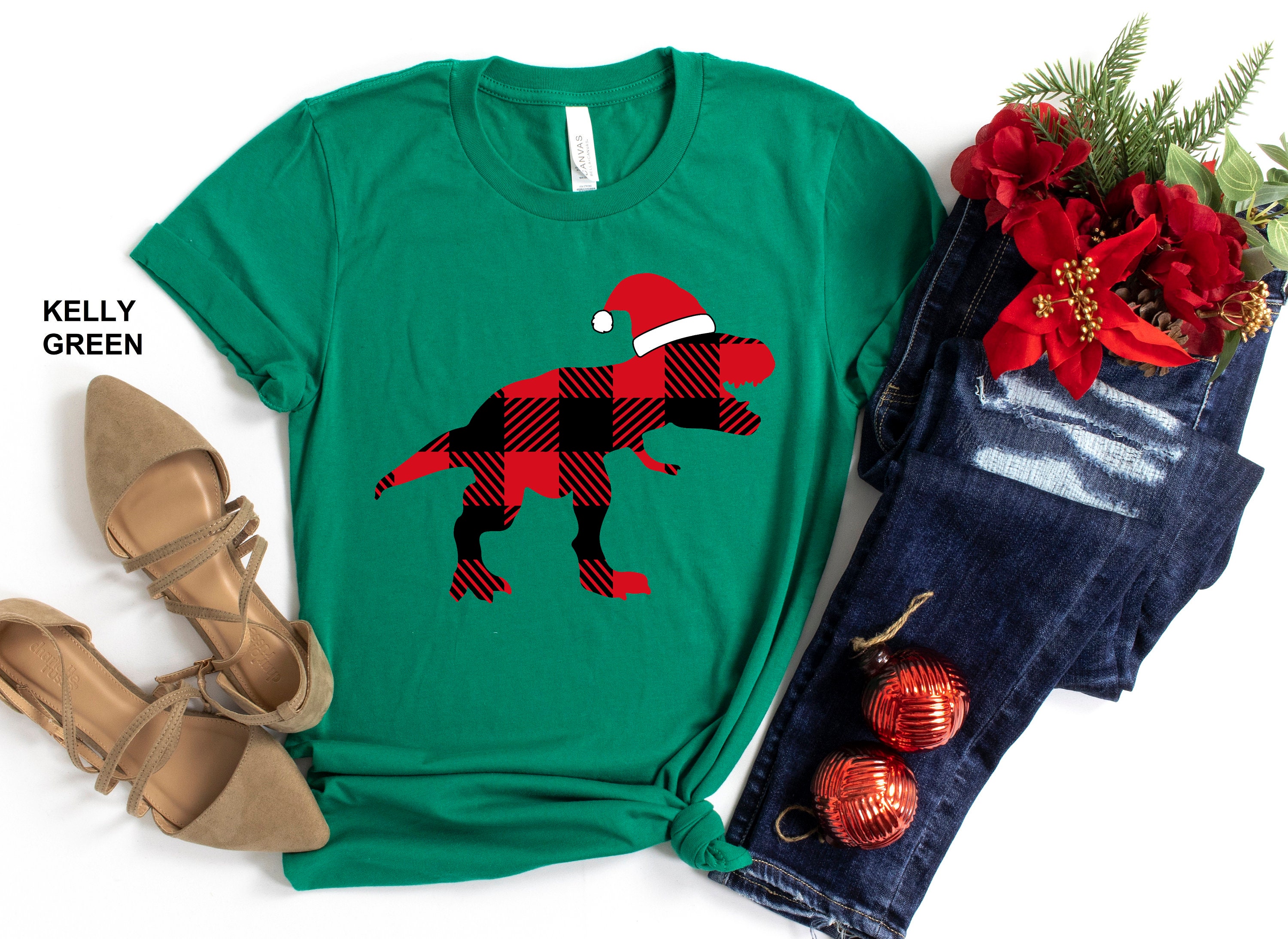 Discover T-Rex Christmas T-shirt, T-Rex Christmas Shirt ,Christmas Dinosaur Tee, Christmas Shirt, Gift For Christmas, Buffalo Plain T-Rex Shirt