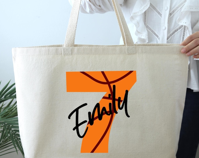 Personalized Basketball Tote Bag, Gift Tote Bag, Customized Zippered Canvas Bag, Basketball Zipper Tote Bag, Customized Game Day Bag