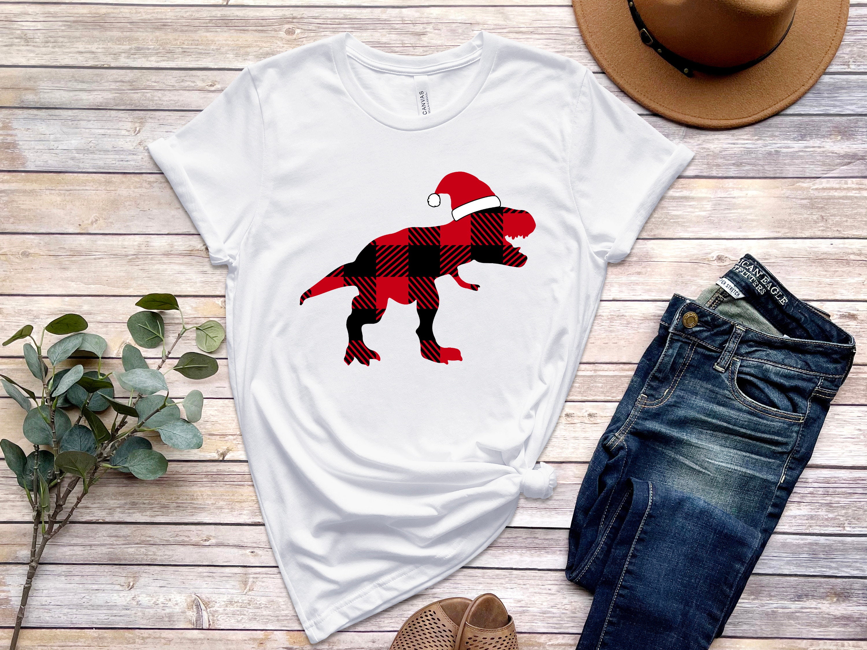 Discover T-Rex Christmas T-shirt, T-Rex Christmas Shirt ,Christmas Dinosaur Tee, Christmas Shirt, Gift For Christmas, Buffalo Plain T-Rex Shirt