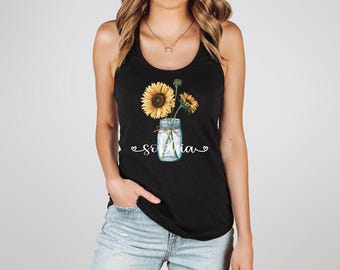 Custom Name Floral Tank Top For Women, Personalized Birth Month Flower Tee