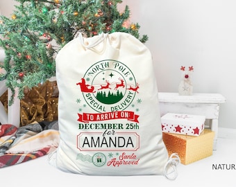 Personalized Santa Sack, Christmas Santa Sack, Santa Gift Sack, Custom Name Santa Sack, Sack for Christmas Gift, Santa Sacks for Kids