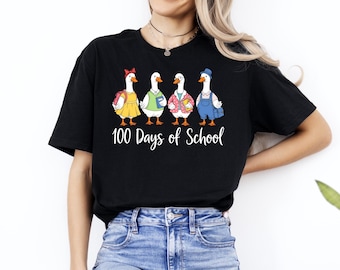 100 Days of School Duck Shirt, Funny School Ducks Tee