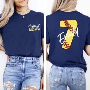 Custom Personalized Softball Mom, Retro Softball Mom T-Shirt, Softball Season Mom Shirt, Name And Number Softball Shirt
