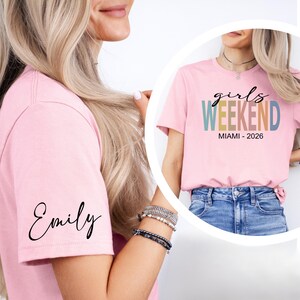 Camiseta Girls Weekend Miami 2026, Camiseta personalizada City Year Vacation, Camisetas a juego para grupos de despedida de soltera