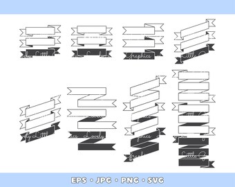 Straight Ribbon Design Elements, Ribbon Graphics, Multiple Line Ribbons, Ribbon Embellishments, Ribbon Clip Art Designs - COMMERCIAL USE