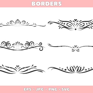 Pode incluir: Conjunto de seis bordas decorativas em preto e branco com um design floral. As bordas são perfeitas para adicionar um toque de elegância a qualquer projeto.