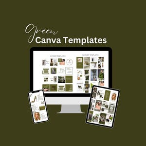 Puede incluir: Una pantalla de ordenador que muestra plantillas de Canva verdes y blancas para Instagram. Las plantillas son tanto para publicaciones del feed como para historias. La pantalla muestra una variedad de diseños, incluyendo texto, imágenes y gráficos. Las plantillas están organizadas en dos secciones: Plantillas de feed de IG y Plantillas de historia de IG. Todas las plantillas están en un esquema de color verde.