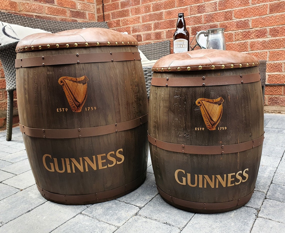 Guinness Brown Wooden Ale Barrel Mancave Bar Storage Keg Etsy
