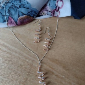 Handmade Stainless Steel Pearlescent Glass Beads Spiral Necklace And Earrings set