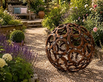 Horseshoe Sphere Ball Circle Metal Horse Shoe Rustic Rusty Love Garden Art Yard Art Present Gift Idea
