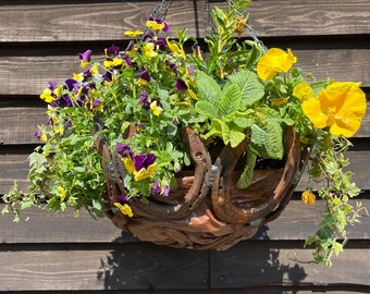 Horseshoe Hanging Basket Flowers Rustic Rusty Love Garden Art Yard Art Present Gift Idea