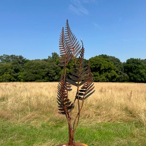 Fern Sculpture With Fern Leaves - Garden Sculpture  Rustic Rusty Garden Art Yard Art Present Gift Idea