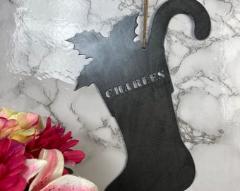 Calza Personalizzata Babbo Natale HoHoHo Appendere Wall Art Acciaio Spazzolato Idea Regalo
