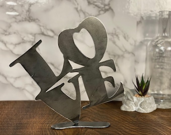 LOVE Love Brushed Steel Art Home Interior Design Present Gift Ideas