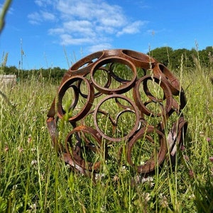 Big Sphere Sculpture 100cm & 150cm Ball Circle Metal Horse Shoe Rustic Rusty Love Garden Art Yard Art Present Gift Idea