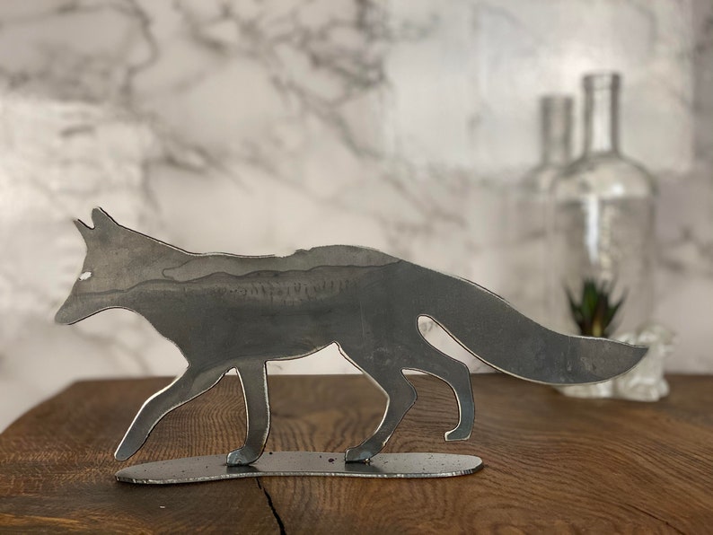 S/&C Fox Walking Sculpture Hunting Wildlife Brushed Steel Home Decor Interior Design Present Gift Ideas Mothers Day Gift