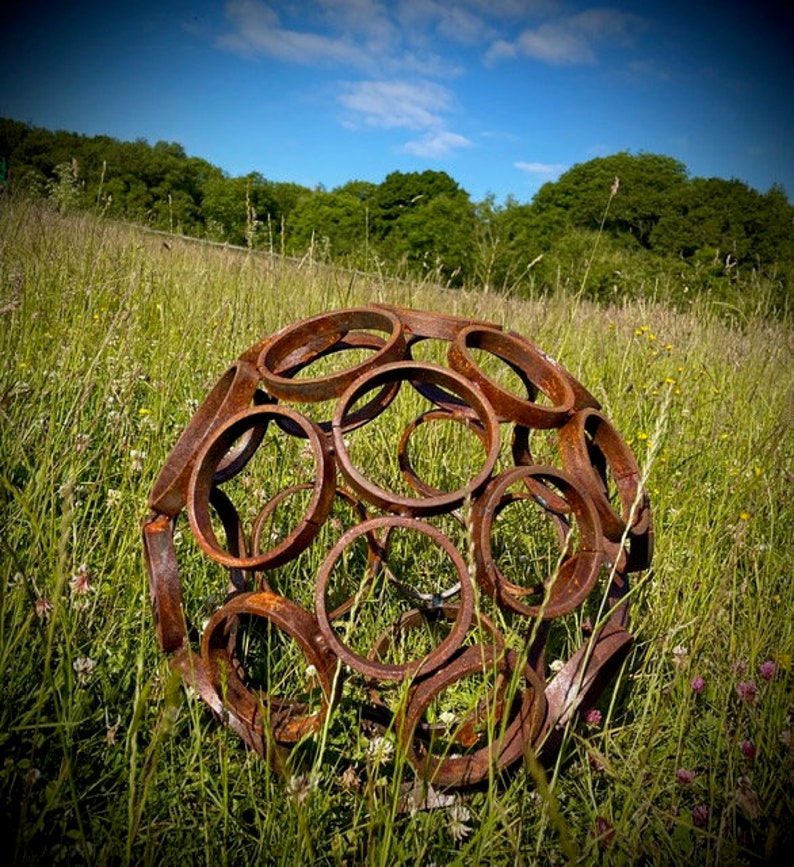 Big Sphere Sculpture 100cm & 150cm Ball Circle Metal Horse Shoe Rustic