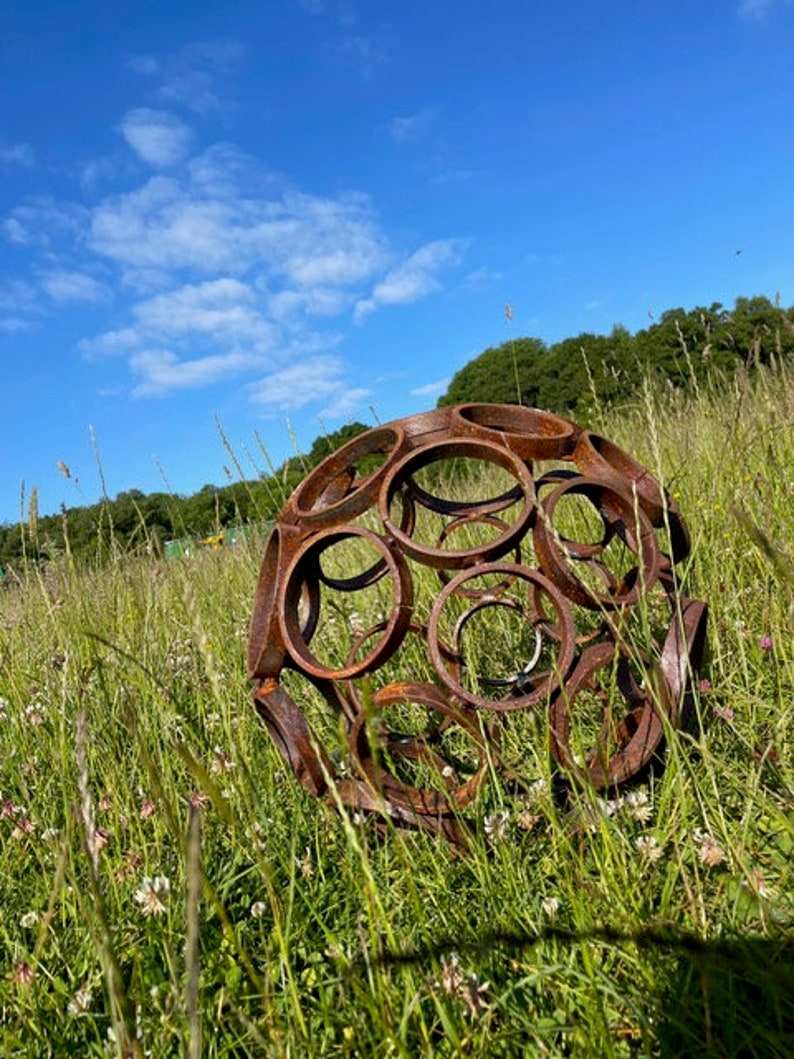 Big Sphere Sculpture 100cm & 150cm Ball Circle Metal Horse Shoe Rustic
