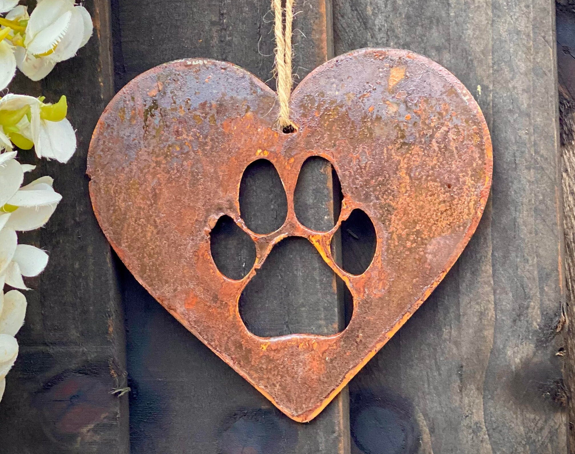 S&C Love Heart Dog Paw Pet Memorial Rustic Art Wall Hanging Present Gift
