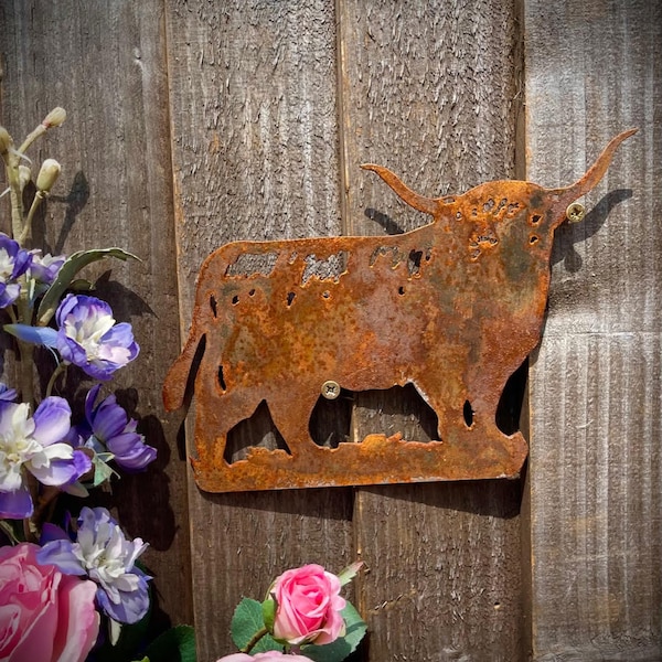 Highland Cow Cattle Moo Farm Wildlife Rustic Rusty Garden Art Yard Art Present Gift Idea