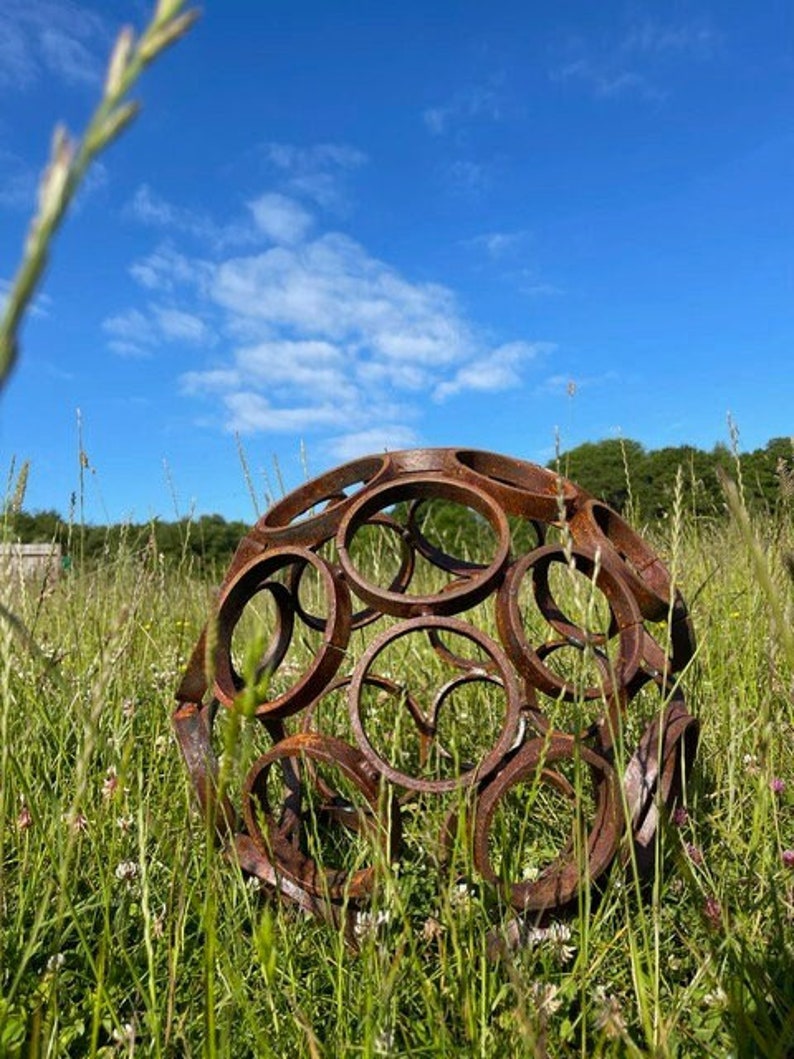 Big Sphere Sculpture 100cm & 150cm Ball Circle Metal Horse Shoe Rustic
