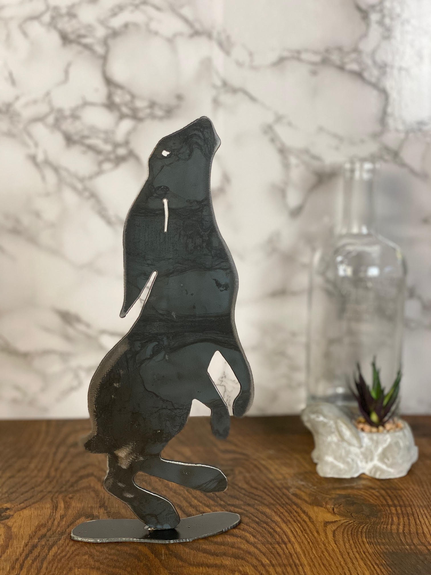 Moon Hare Rabbit Wildlife Brushed Steel Metal Art Home Interior Design ...