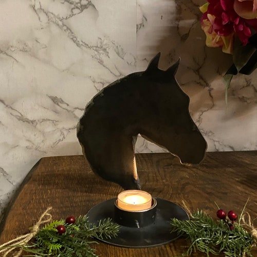 Candelabro con forma de cabeza de caballo, poni, ecuestre, equino, mascota, regalo conmemorativo, vela navideña, regalo