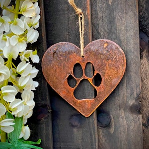 Love Heart Dog Cat Paw Pet Memorial Rustic Rusty Art Wall Hanging Present Gift Idea