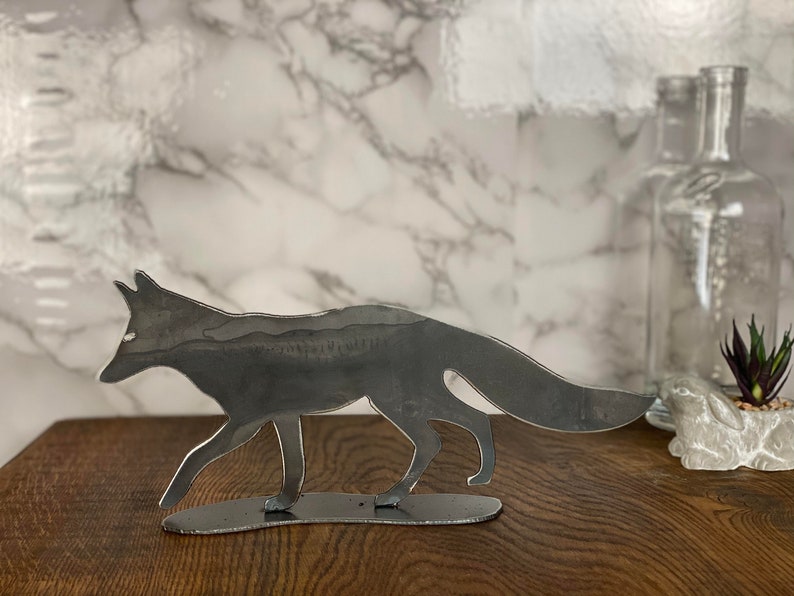 S/&C Fox Walking Sculpture Hunting Wildlife Brushed Steel Home Decor Interior Design Present Gift Ideas Mothers Day Gift