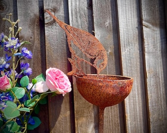 Rain Catcher Bird Bowl Water Catcher Bird Bath Rustic Rusty Garden Art Yard Art Present Gift Idea