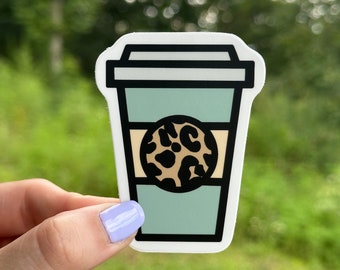 Cheetah Print Coffee Cup Vinyl Sticker | Waterproof & Weatherproof | Laptop Decal | Water Bottle Sticker