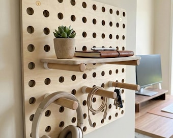 Pannello forato in legno minimalista, organizer modulare da parete per scrivania e ufficio domestico, arredamento scandinavo, betulla baltica
