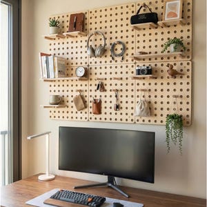 Minimalistisk träpärlplatta, modulär väggorganisatör för skrivbord och hemmakontor, skandinavisk inredning, baltisk björk 6 Panel Kit