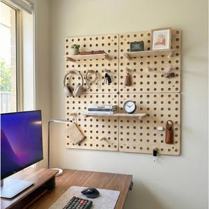 Minimalistisk träpärlplatta, modulär väggorganisatör för skrivbord och hemmakontor, skandinavisk inredning, baltisk björk 4 Panel Kit