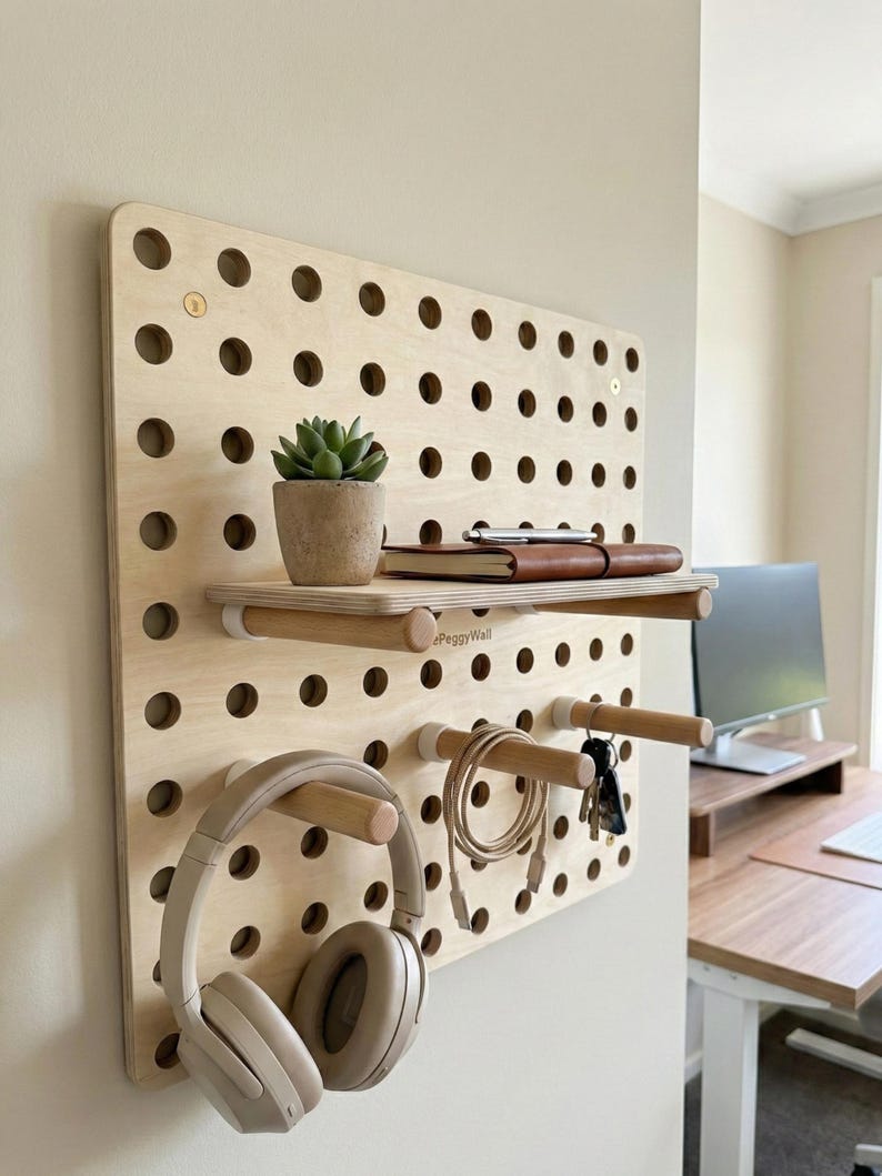 Minimalistisk träpärlplatta, modulär väggorganisatör för skrivbord och hemmakontor, skandinavisk inredning, baltisk björk 1 Panel Kit