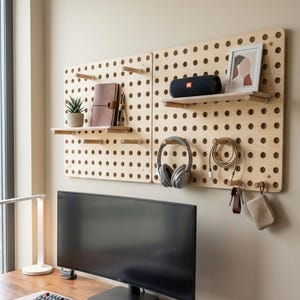 Minimalistisk träpärlplatta, modulär väggorganisatör för skrivbord och hemmakontor, skandinavisk inredning, baltisk björk 2 Panel Kit