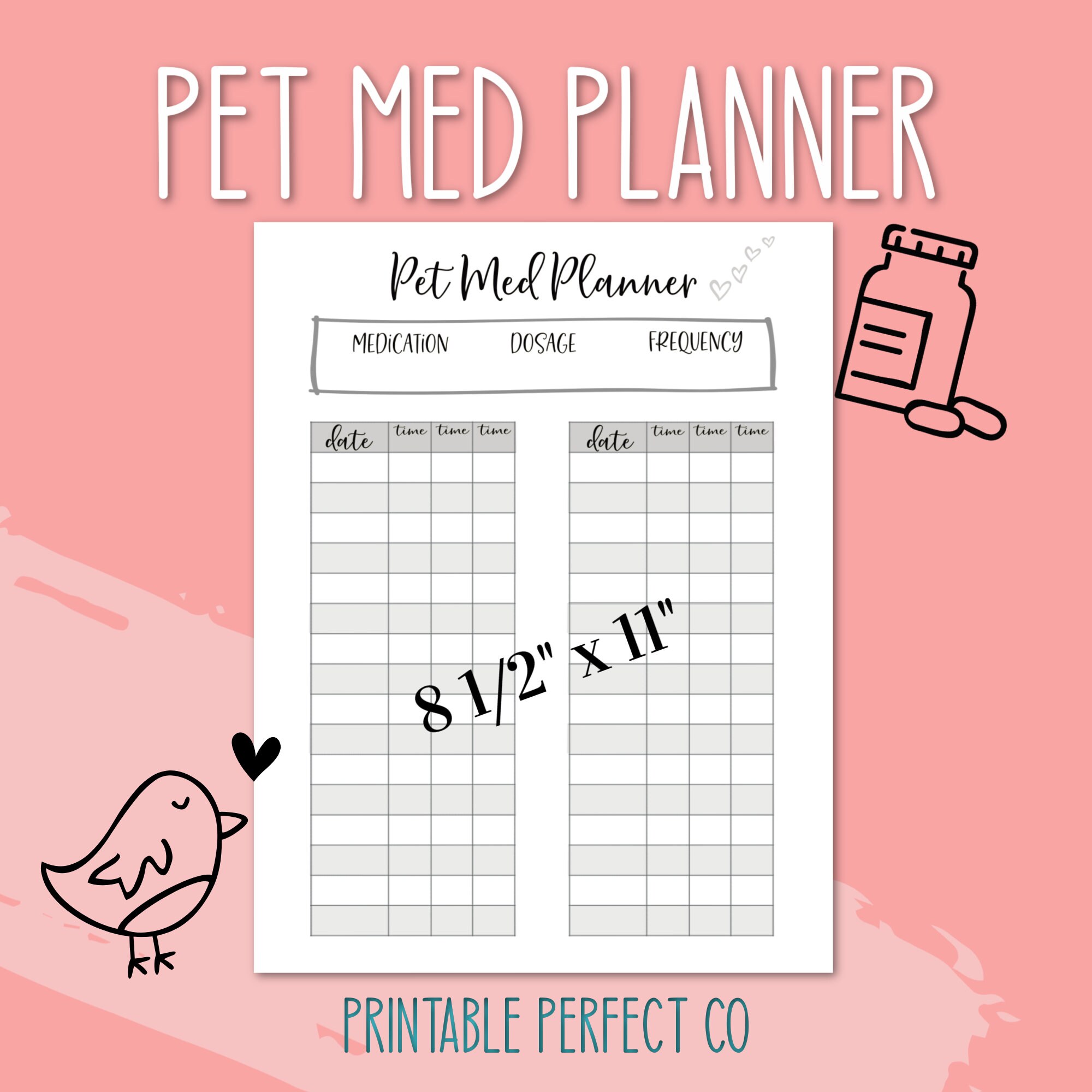 Medication Tracker for Pets. Pet Medication Planner. Dog Etsy